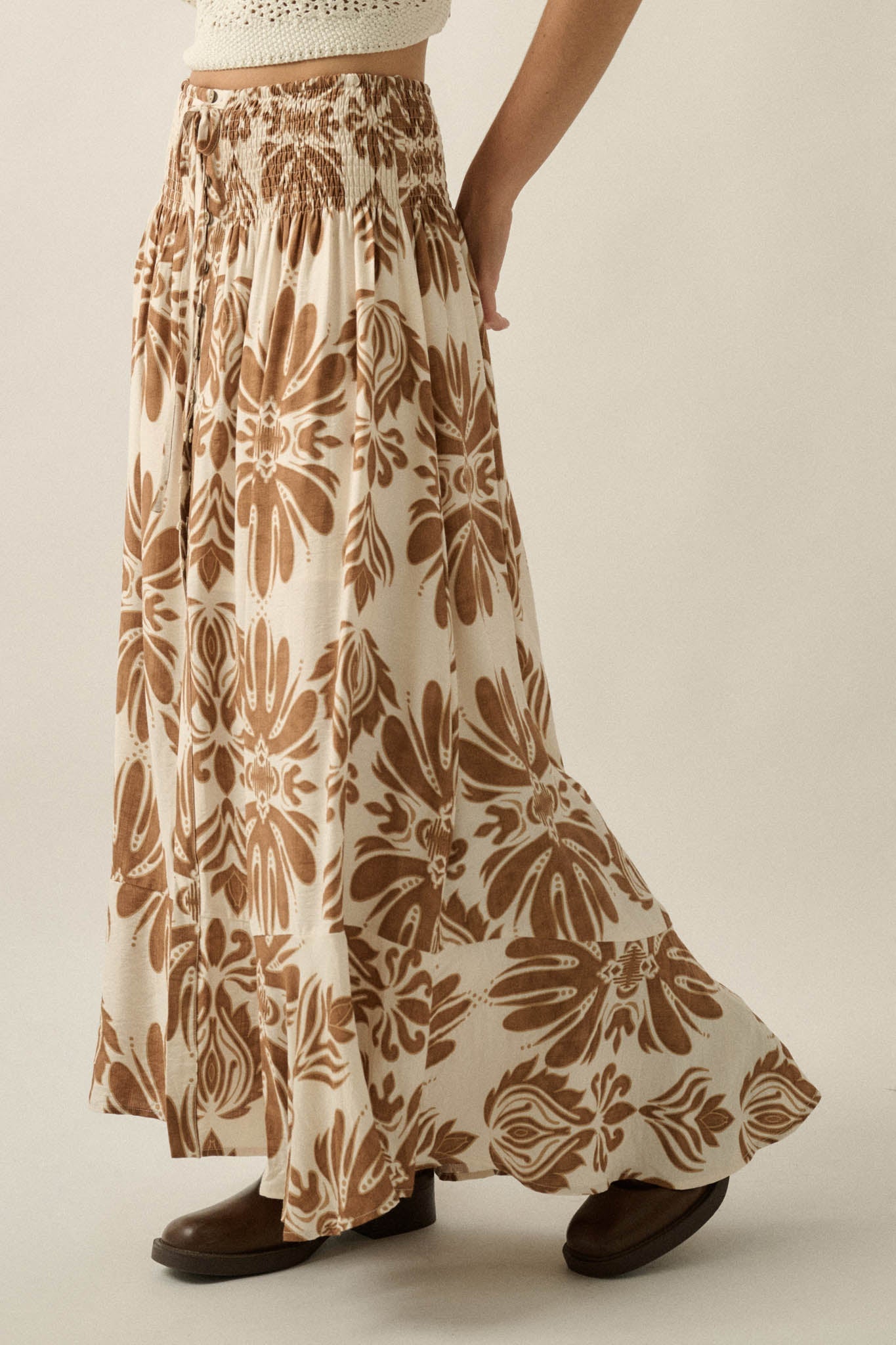 Grand Design Ornate-Print Button-Front Maxi Skirt