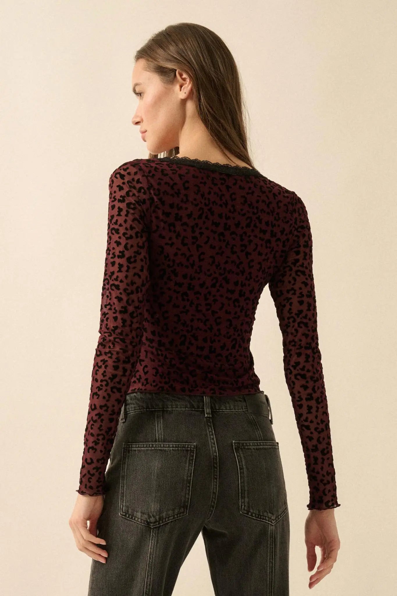 Wild Child Leopard Mesh Button-Front V-Neck Top