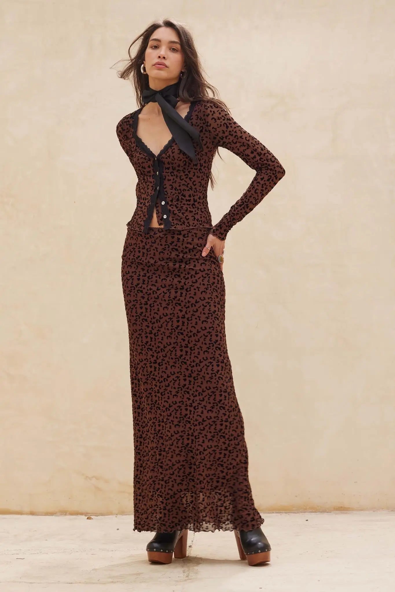 Wild Child Leopard Mesh Button-Front V-Neck Top