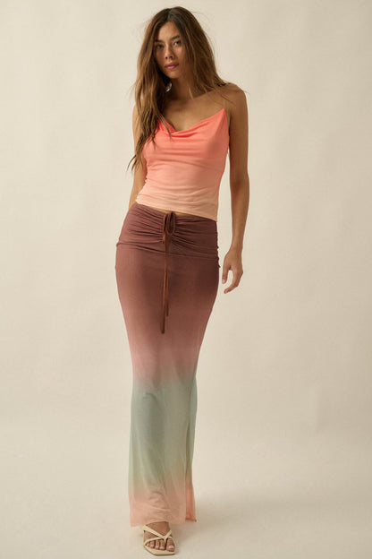 Sunset Glow Ombre Mesh Cowl-Neck Cami Top