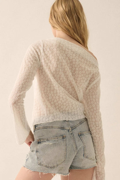 Delicate Petals Sheer Floral Jacquard Boatneck Top