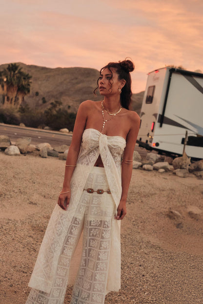 Pure Soul Floral Lace Strapless Flyaway Maxi Top