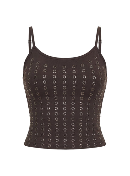 Winter Solstice Scoop Neck Eyelet Detail Top Dark Slate