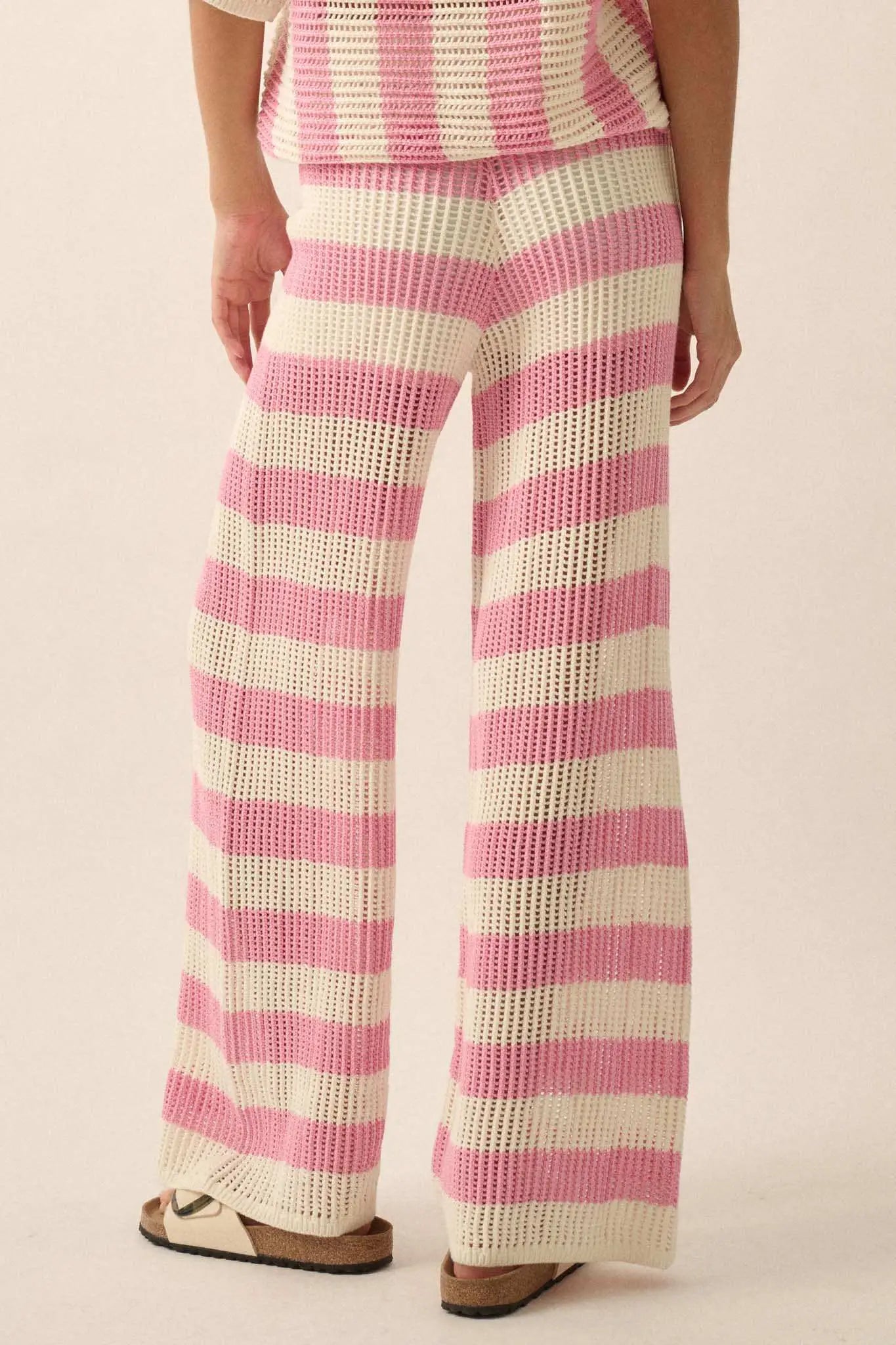 Knit Pick Striped Crochet Knit Sweater Pants