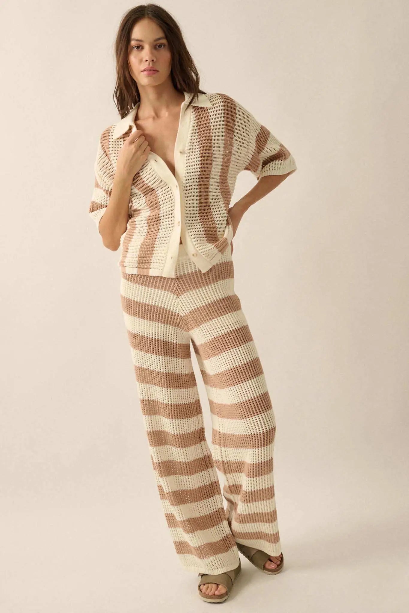 Knit Pick Striped Crochet Knit Sweater Pants