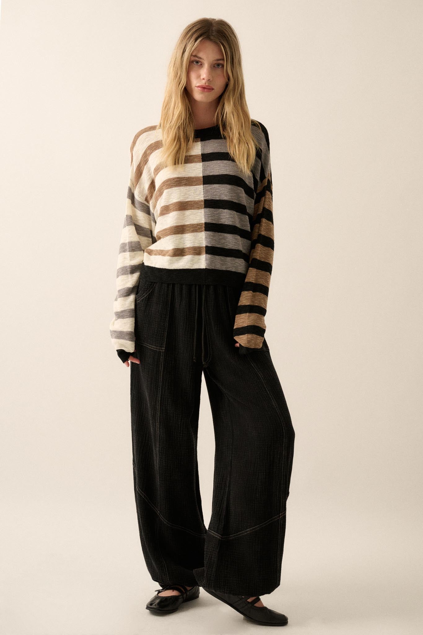 Double Feature Colorblock Striped Knit Sweater