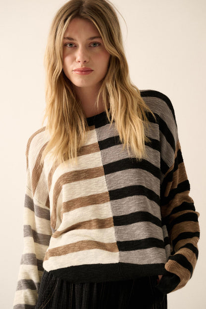 Double Feature Colorblock Striped Knit Sweater