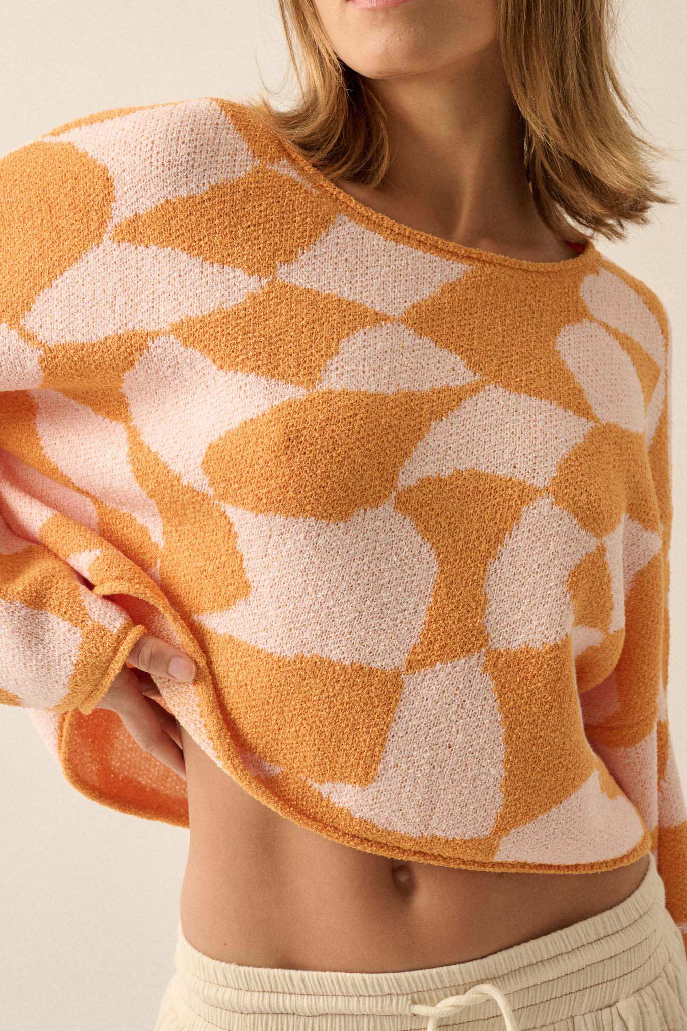 Nice Move Abstract Checkerboard Cropped Sweater