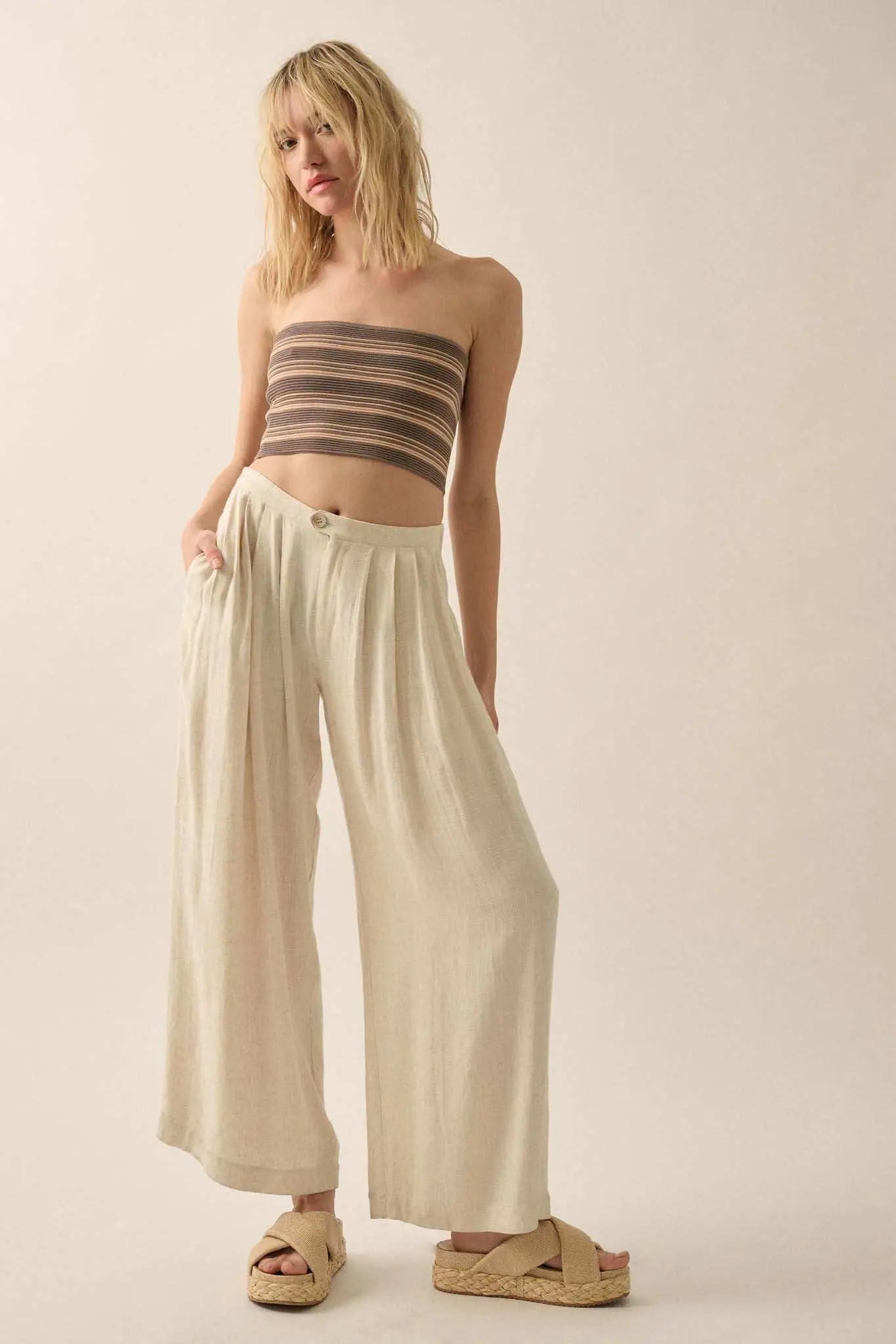Shaper Fit Striped Rib-Knit Bandeau Tube Top