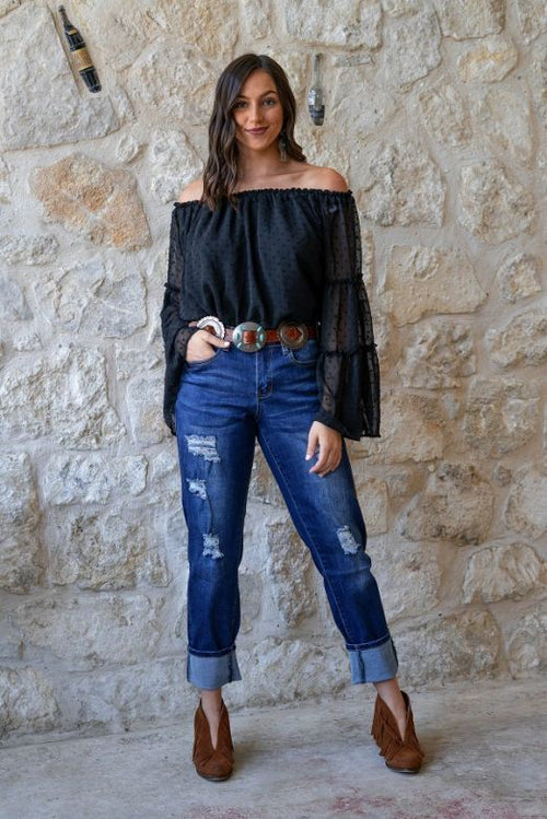 Dark Wash Distressed Boyfriend Jean