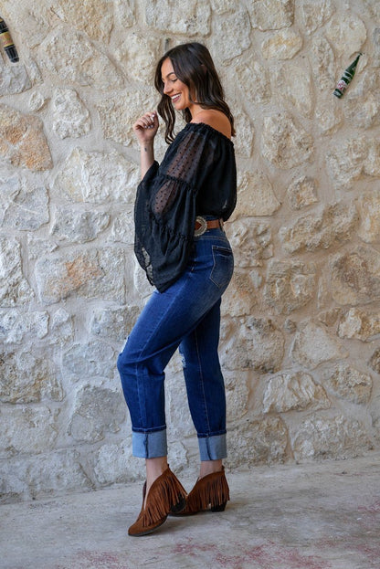 Dark Wash Distressed Boyfriend Jean