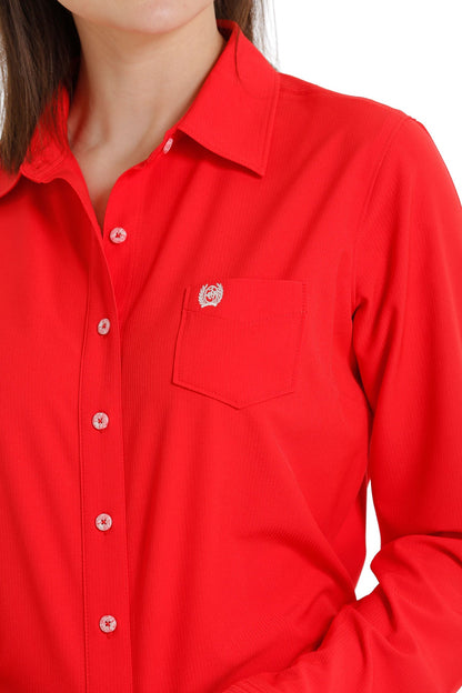 CINCH ARENA FLEX RED LONG SLEEVE SHIRT