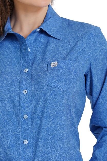 CINCH ARENA FLEX BLUE PAISLEY PRINT LONG SLEEVE SHIRT