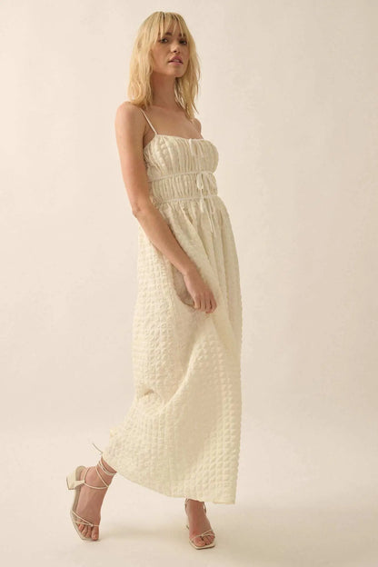 Puff Piece Textured Bubble Plaid Maxi Dress