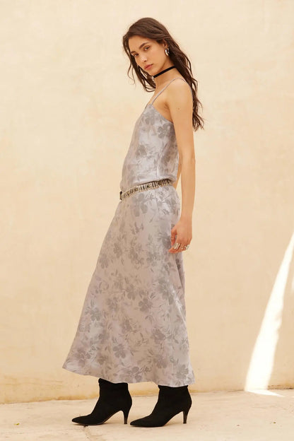 Precious Petals Floral Satin Maxi Slip Dress