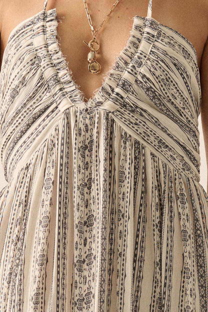 Well Traveled Geo-Print Striped Halter Maxi Dress