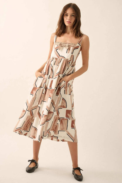 Treasure Trove Abstract-Print Pocket Midi Dress