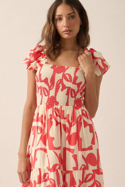 Striking Stems Abstract Floral Ruffle Midi Dress