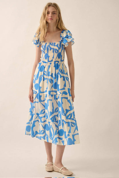 Striking Stems Abstract Floral Ruffle Midi Dress