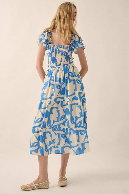 Striking Stems Abstract Floral Ruffle Midi Dress