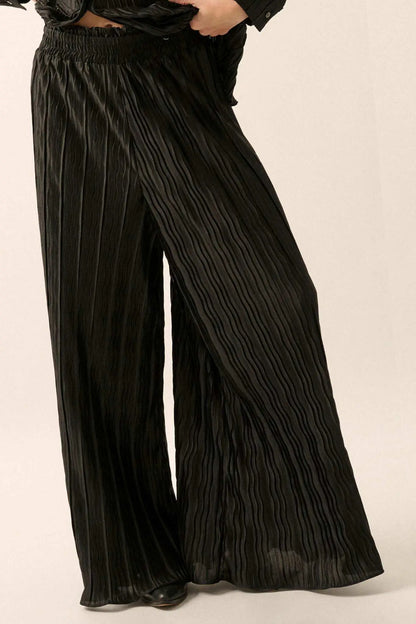Dark Tide Pleated Wide-Leg Palazzo Pants