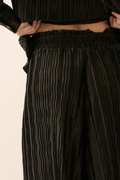 Dark Tide Pleated Wide-Leg Palazzo Pants