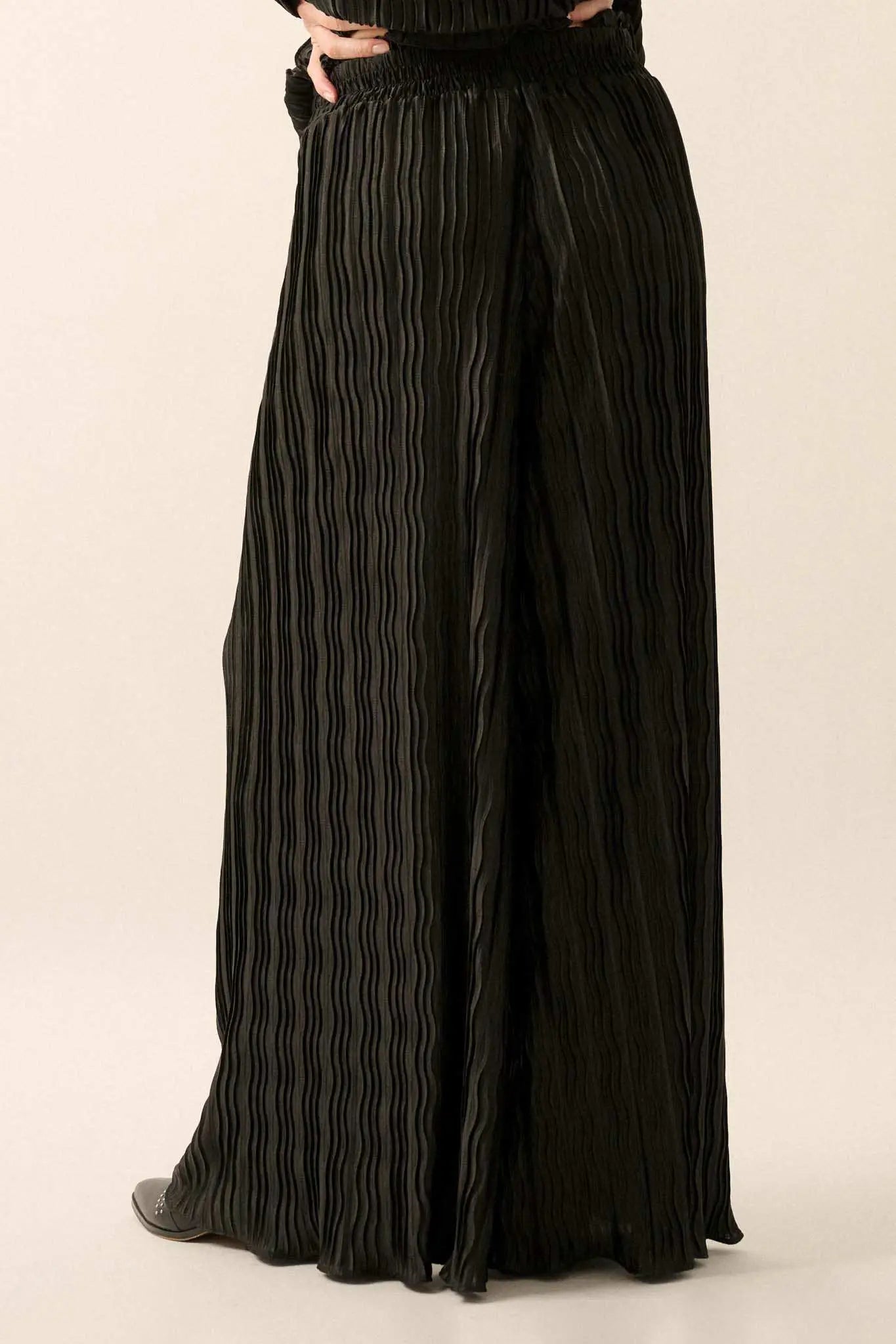 Dark Tide Pleated Wide-Leg Palazzo Pants