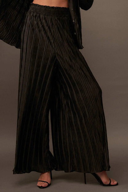 Dark Tide Pleated Wide-Leg Palazzo Pants