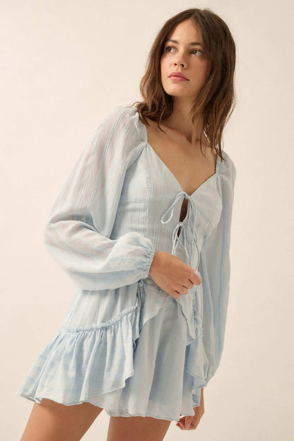 Life Is Sweet Striped Ruffle Tie-Front Romper
