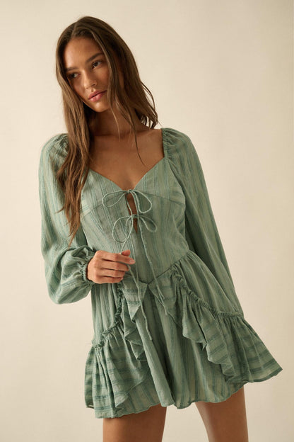 Life Is Sweet Striped Ruffle Tie-Front Romper