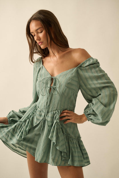 Life Is Sweet Striped Ruffle Tie-Front Romper