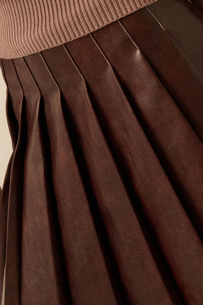 Brat Attack Pleated Vegan Leather Mini Skirt