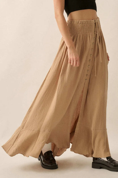 In the Wind Crinkle Cotton Button-Front Maxi Skirt