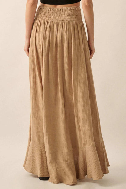 In the Wind Crinkle Cotton Button-Front Maxi Skirt