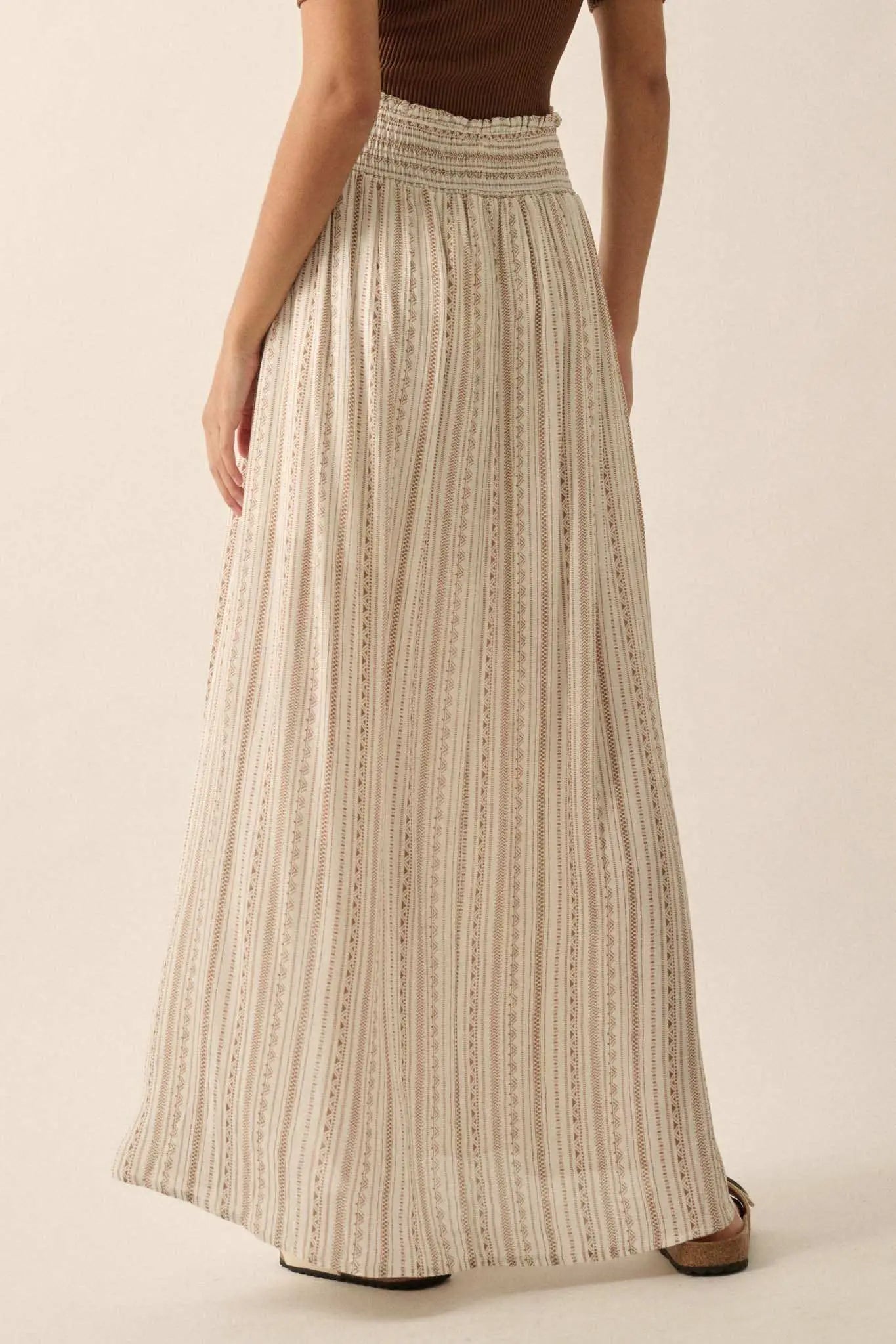 Vacation Voyage Geo-Print Button-Front Maxi Skirt