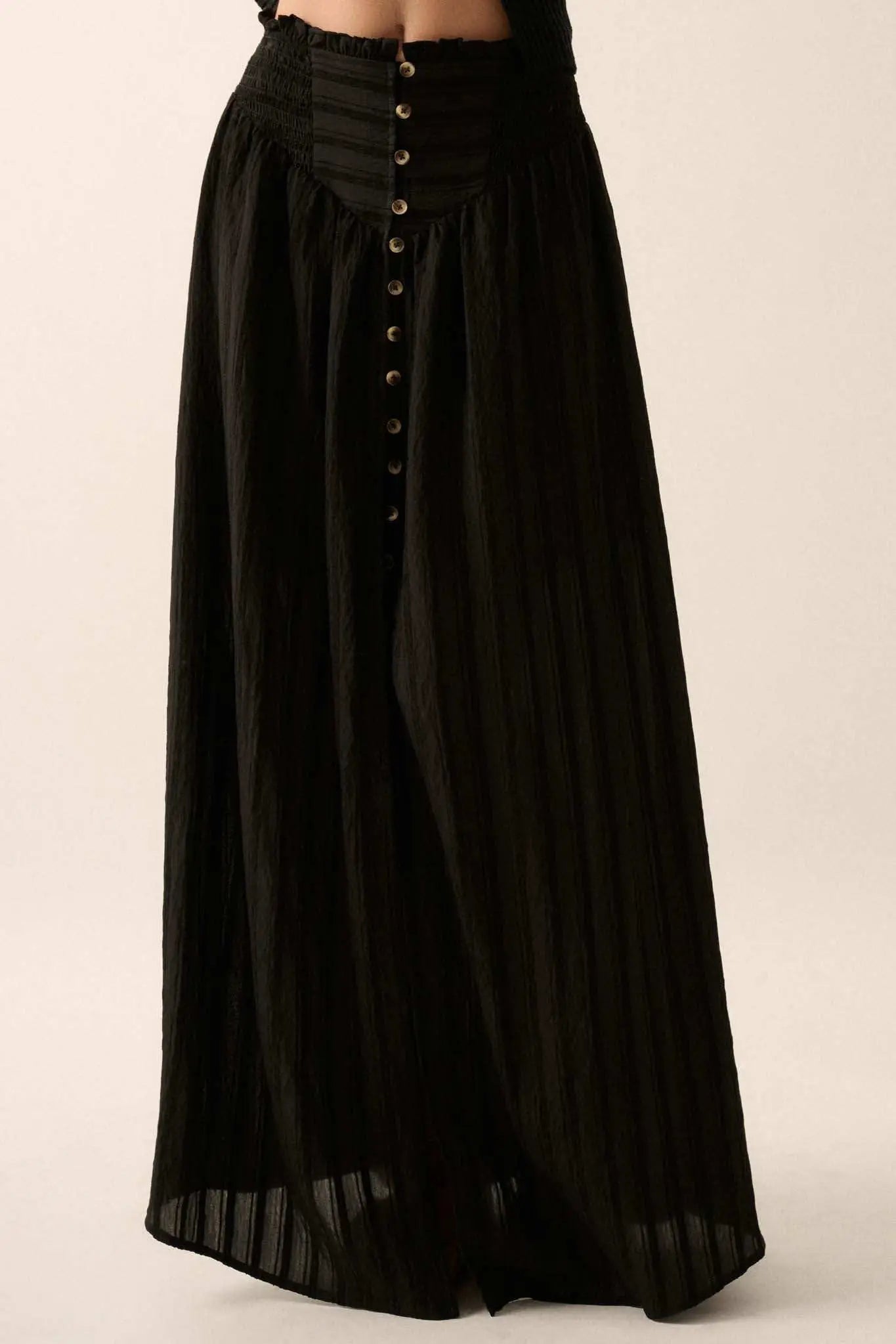 Starting Now Tonal-Stripe Button-Front Maxi Skirt