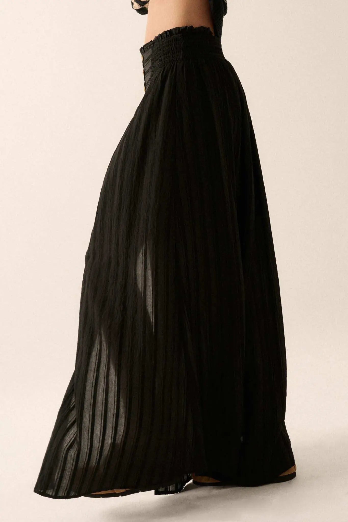 Starting Now Tonal-Stripe Button-Front Maxi Skirt
