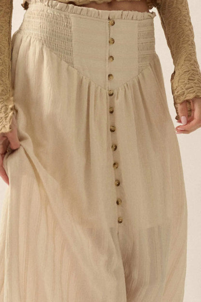 Starting Now Tonal-Stripe Button-Front Maxi Skirt