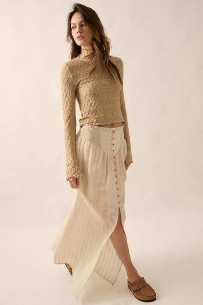 Starting Now Tonal-Stripe Button-Front Maxi Skirt