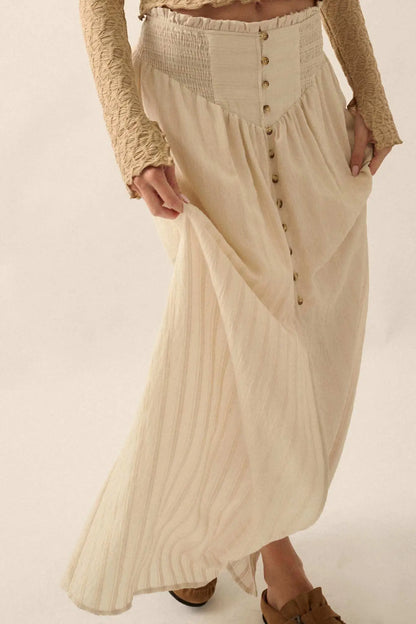 Starting Now Tonal-Stripe Button-Front Maxi Skirt