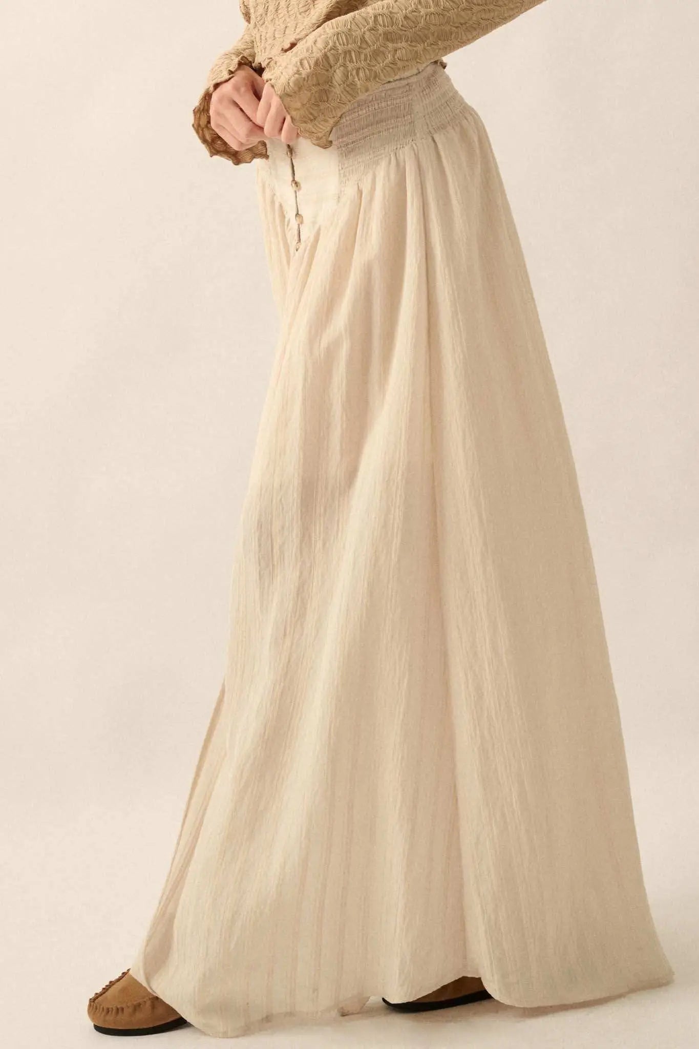 Starting Now Tonal-Stripe Button-Front Maxi Skirt