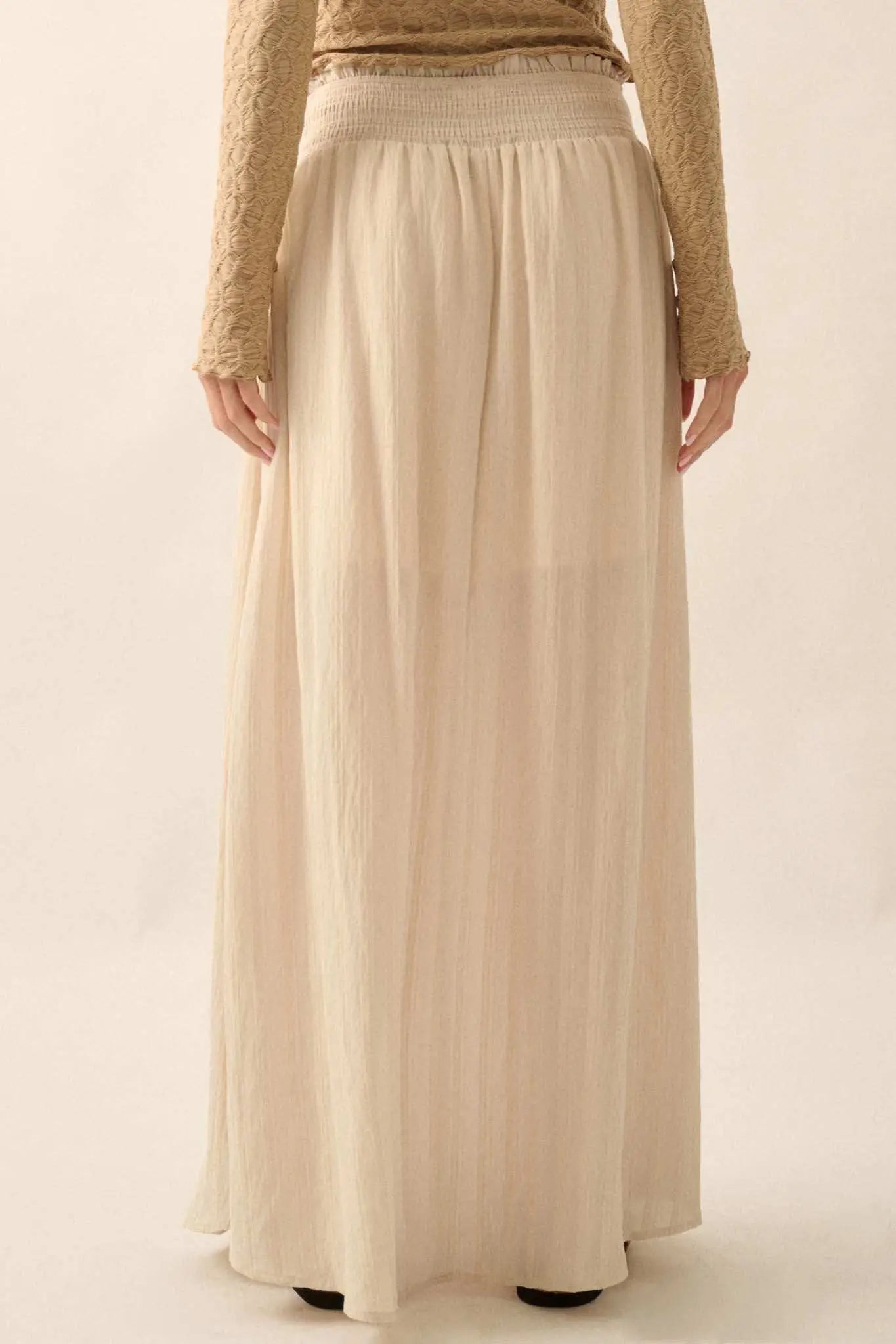 Starting Now Tonal-Stripe Button-Front Maxi Skirt