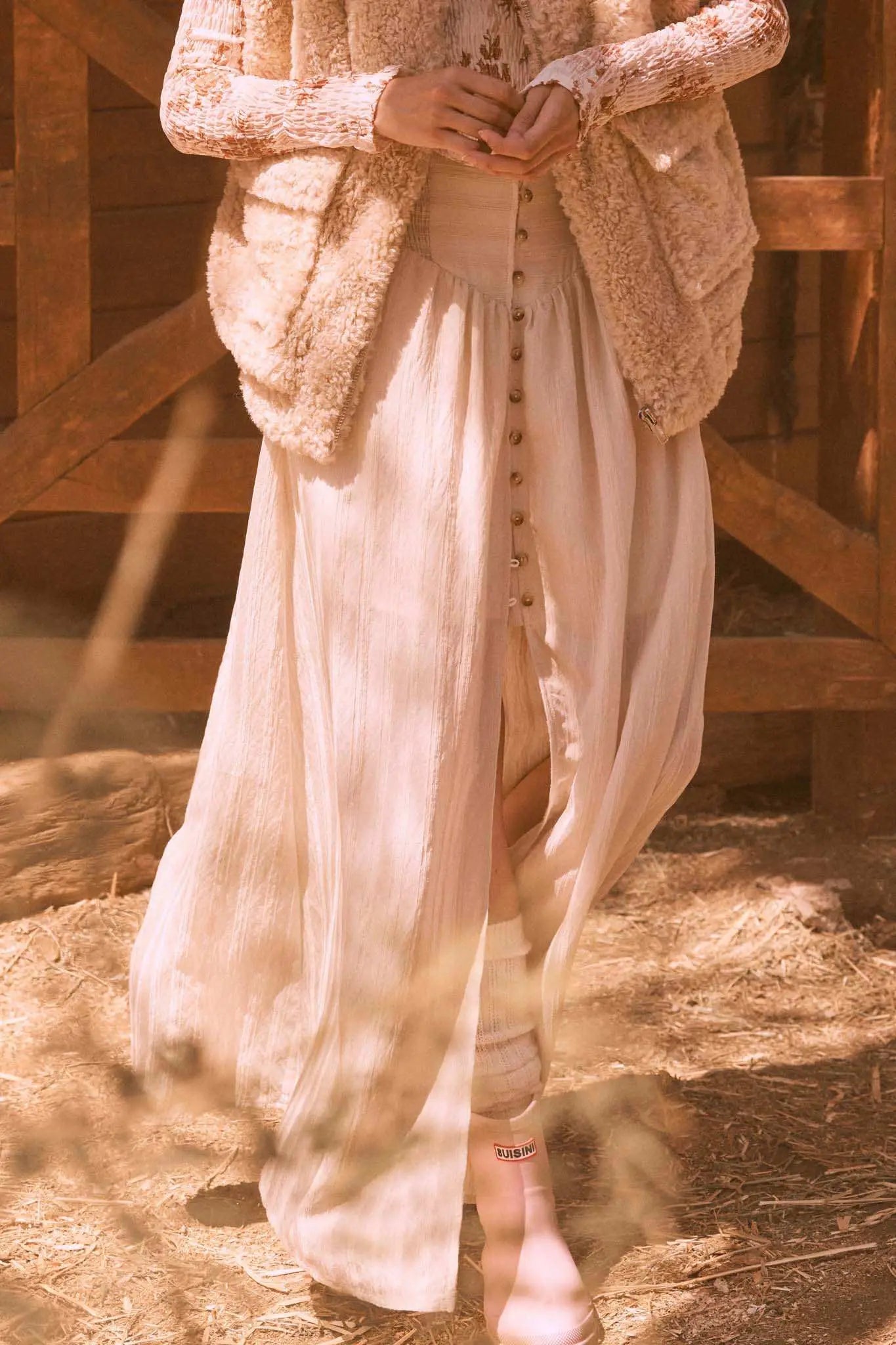 Starting Now Tonal-Stripe Button-Front Maxi Skirt