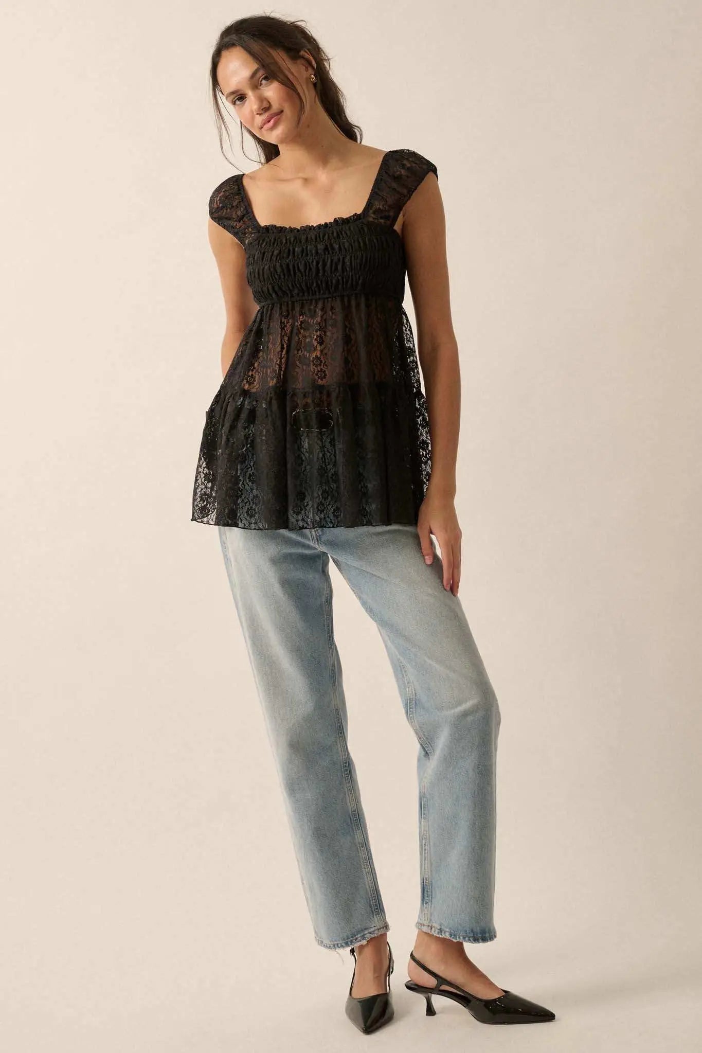 Purely Pretty Smocked Lace Babydoll Top