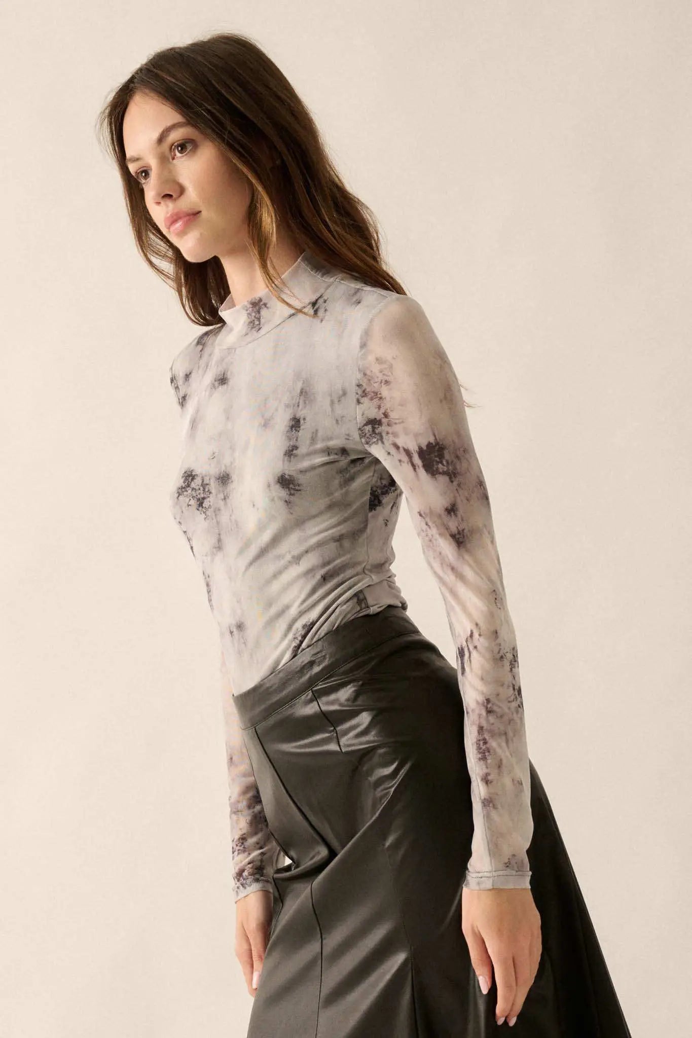 Smokeshow Tie-Dye Mesh Mock Neck Bodysuit
