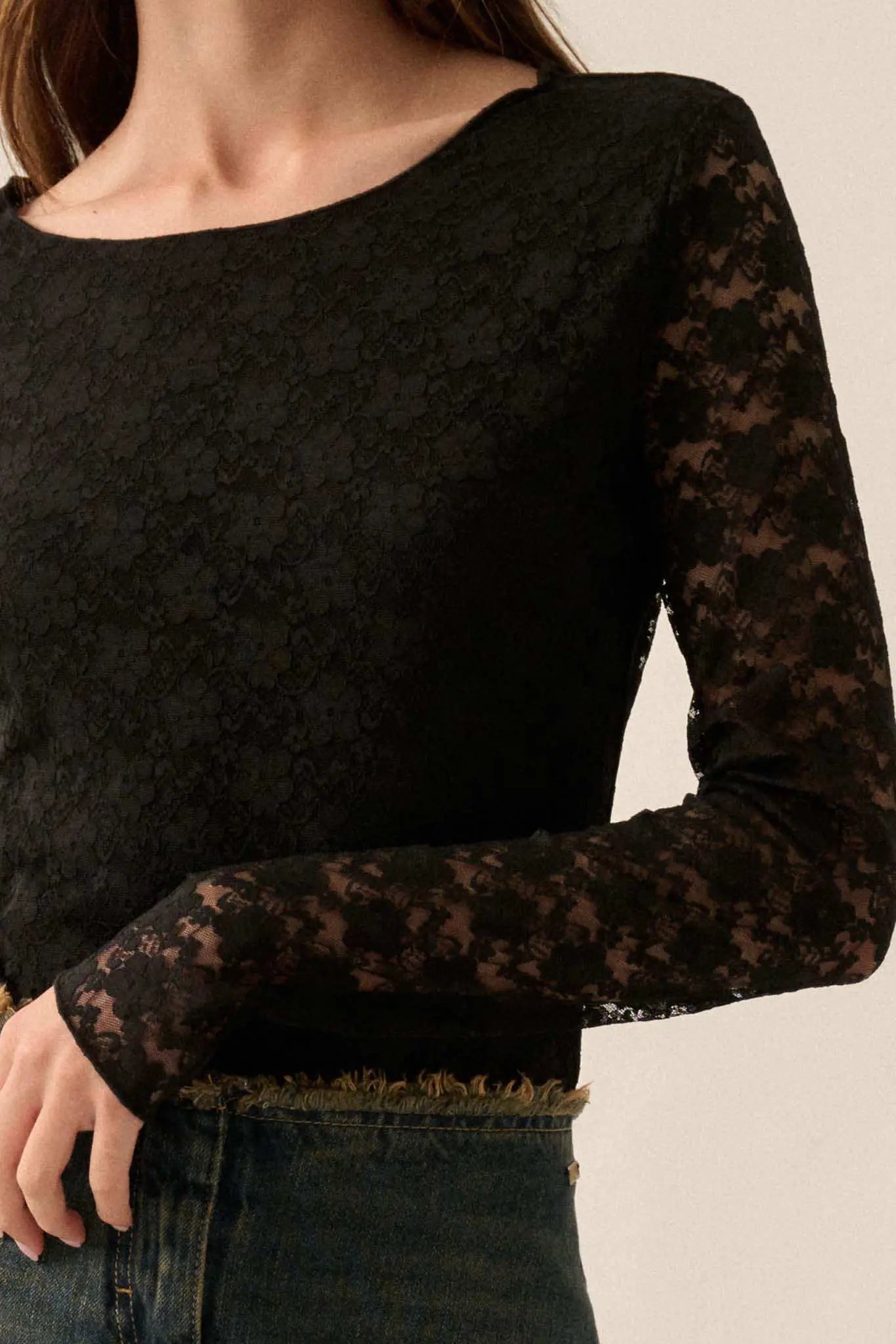Sweet Flirtation Floral Lace Long-Sleeve Bodysuit