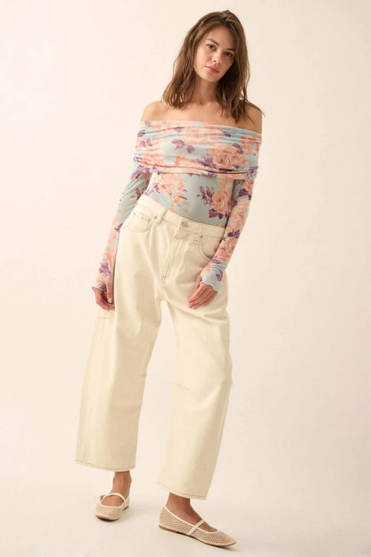 Floral Embrace Floral Mesh Foldover Bodysuit