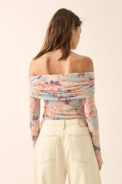 Floral Embrace Floral Mesh Foldover Bodysuit