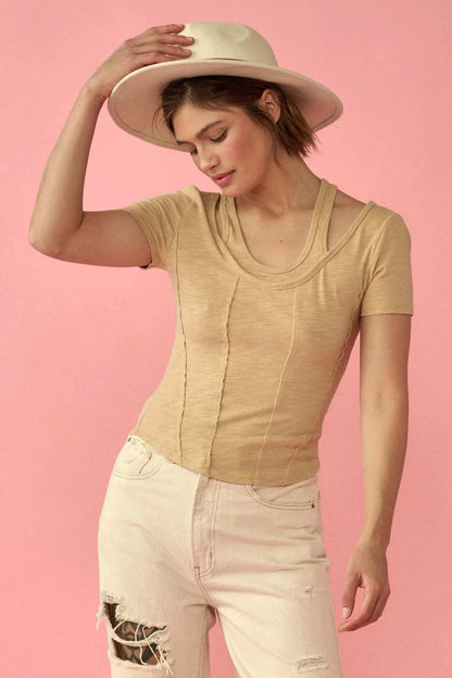 Easy Fit Exposed-Seam Cotton Slub Layered Tee