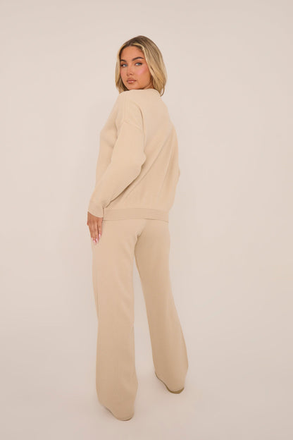 Beige Knit Swirl Graphic Long Sleeves Sweatshirt - Salomi